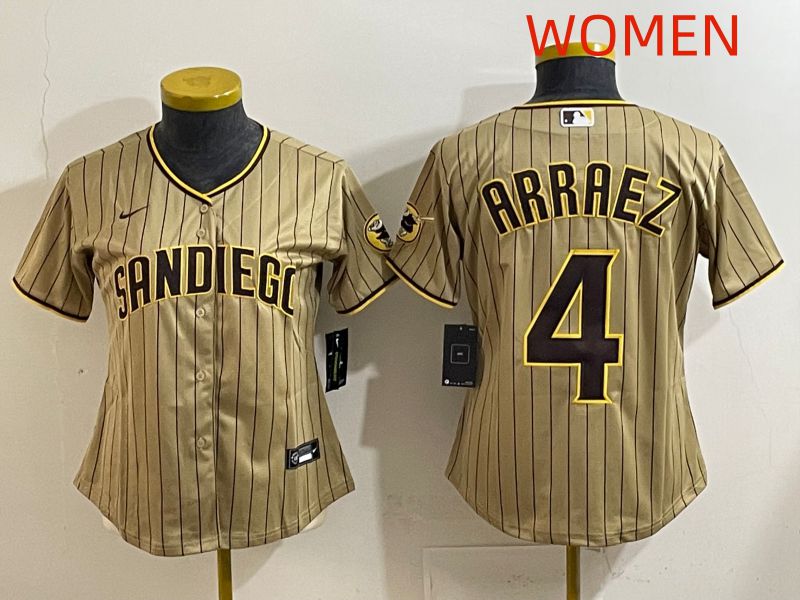 Women San Diego Padres #4 Arraez Brown Stripe Game 2025 Nike MLB Jersey style 3->youth mlb jersey->Youth Jersey